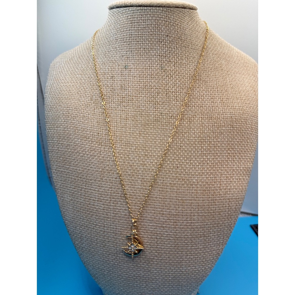 Time and Tru Gold Tone Celestial Crescent Moon North Star Rhinestone Necklace